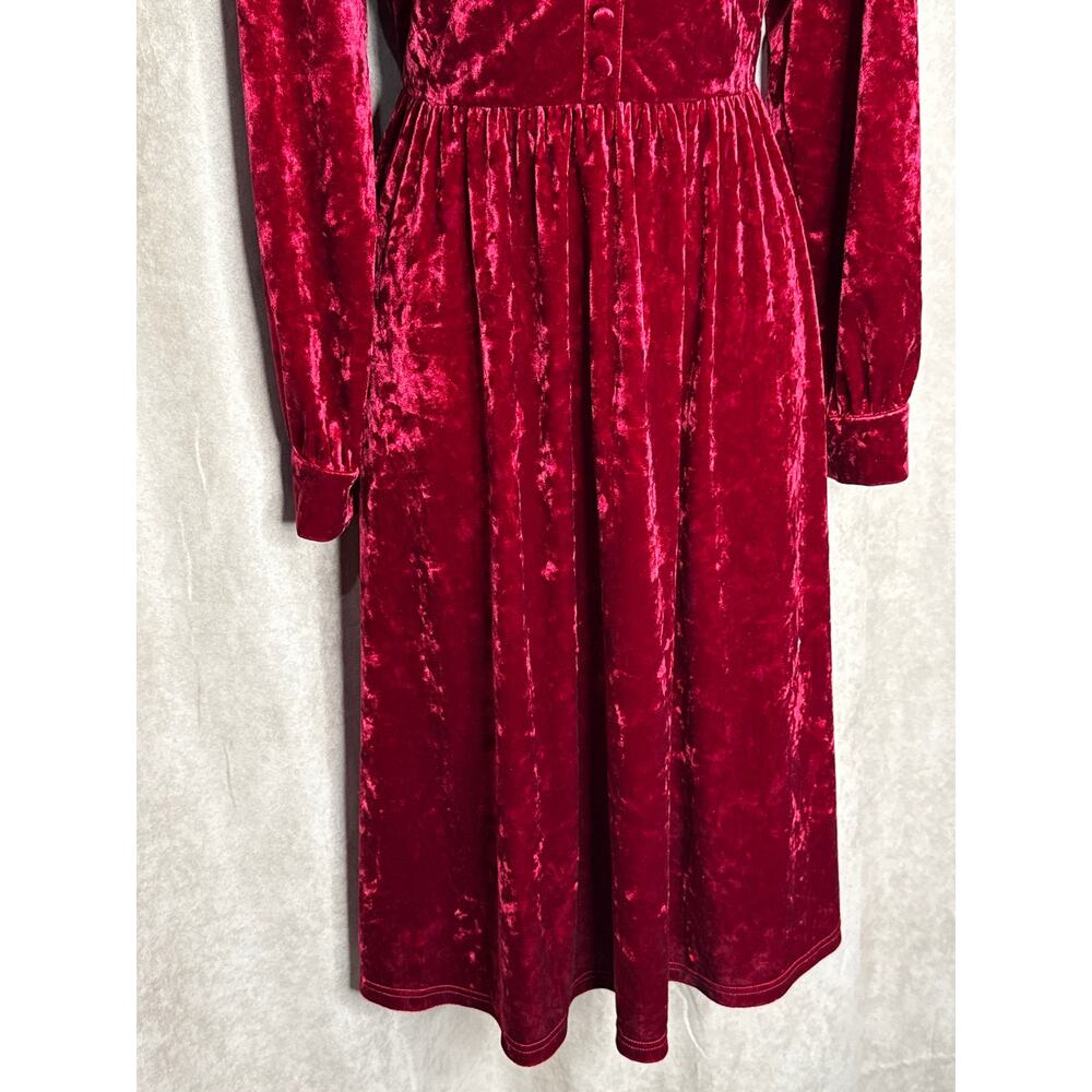 Unique Vintage Burgundy Crushed Velvet Long Sleeve Midi Dress L NWOT - Picture 3 of 11